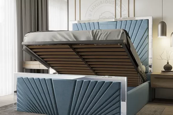 Luxurious Beds Aarson Mirrored Ottoman Storage Bed Frame