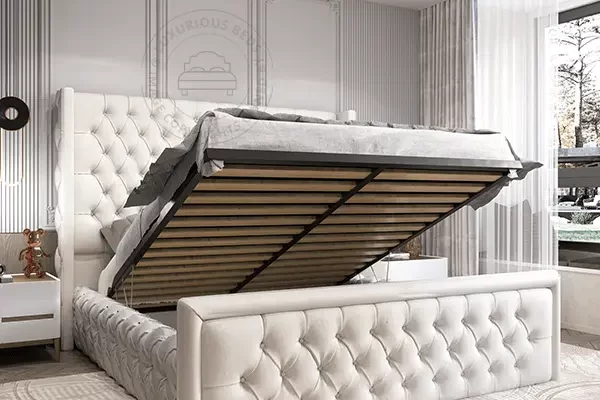 Ambassador Wingback Ottoman Gas Lift Storage Bed Frame double king size super