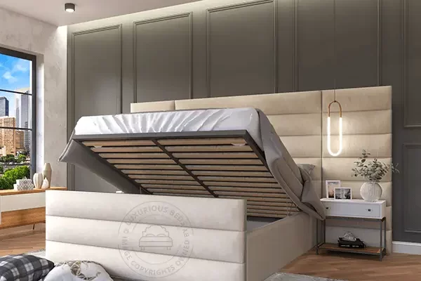 Alina Ottoman Storage Bed Frame With Extra Wide Extended Headboard