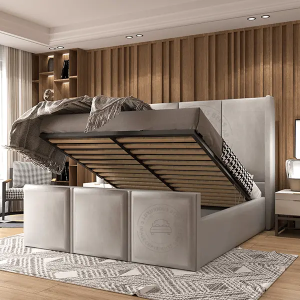 Delta gas lift ottoman storage Wingback Bed Frame - Winged Headboard Beds uk - luxurybedcompany