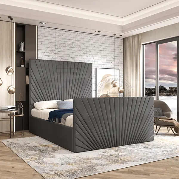 Luxurious Airstream Upholstered Bed Frame - Dark grey Steel Plush velvet beds - V Line Bed Frames - Modern Bedrooms uk