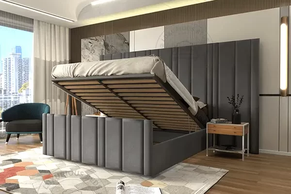 Extra Wide and High Headboard Ottoman Storage Bed Frame