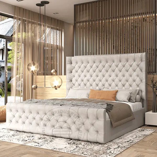Luxury Alberta Upholstered Bed Frame - Curved winged beds - silver Velvet bed frames