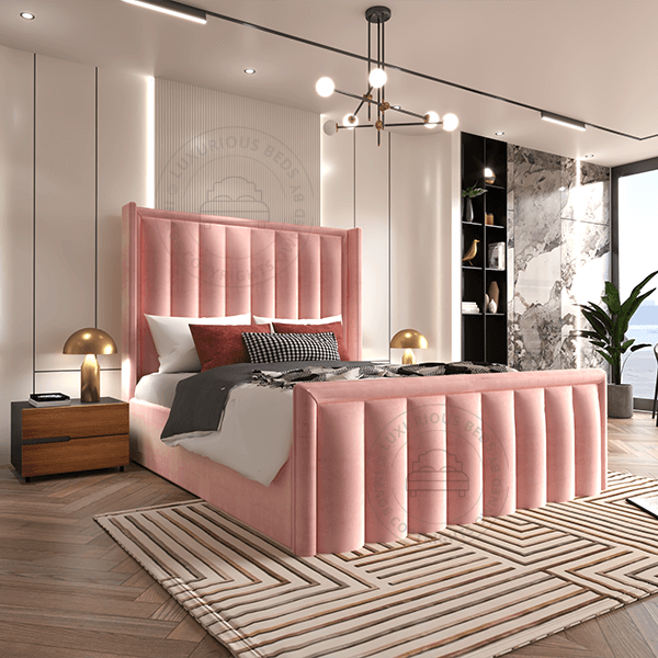 Luxury-Alicia-Wingback-Bed-Frame-Pink-panel-bed-frame-velvet-beds-uk-upholstered-line-bedrooms