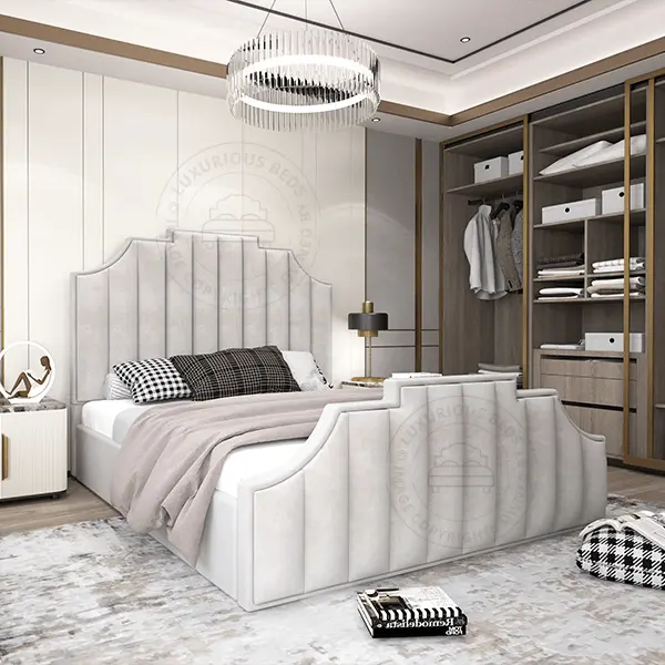Luxury Art Deco Upholstered Bed Frame - Silver Velvet Latest Style Beds - nice bedrooms uk
