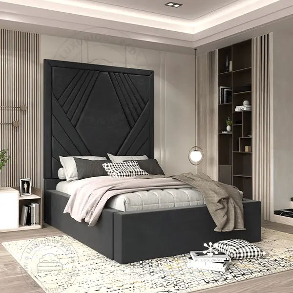 Luxury High Headboard Bella Upholstered Bed Frame - Tall Headboard Dark grey Black plush velvet bedroom - latest style beds to purchase