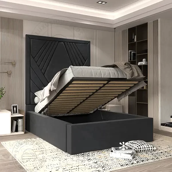 Luxury Ottoman Gas Lift Storage Bella Upholstered Bed Frame - Tall headboard bed uk - modern style posh high wall bedroom uk