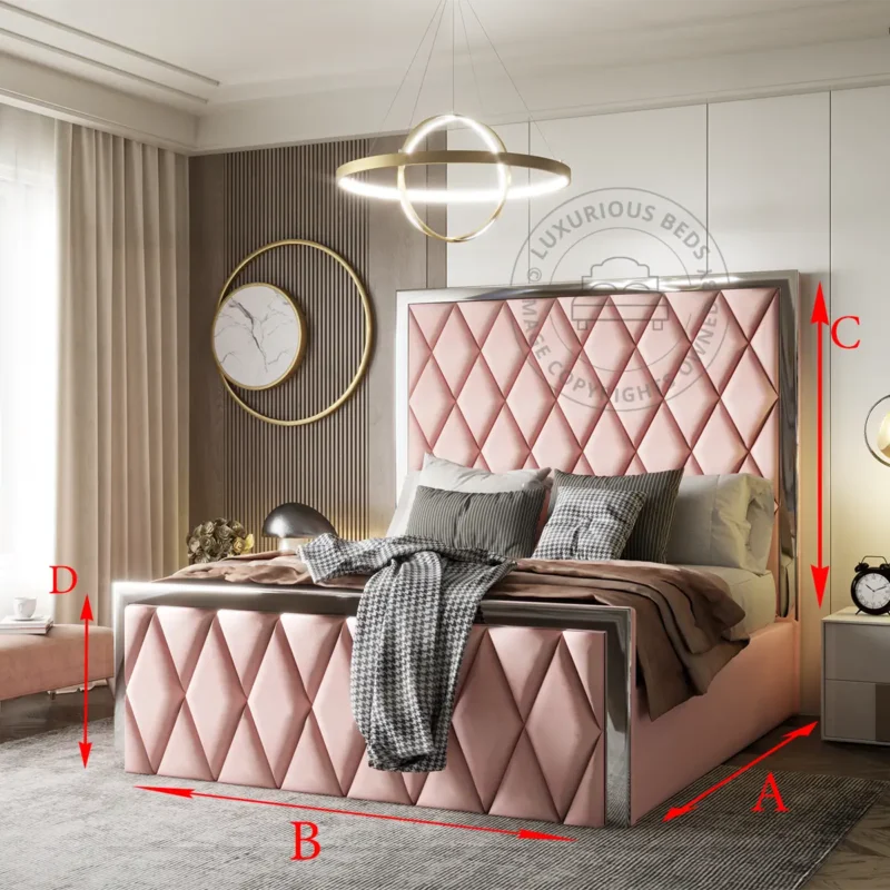 Luxurious Denmark Mirrored Bed Frame's measurements dimensions