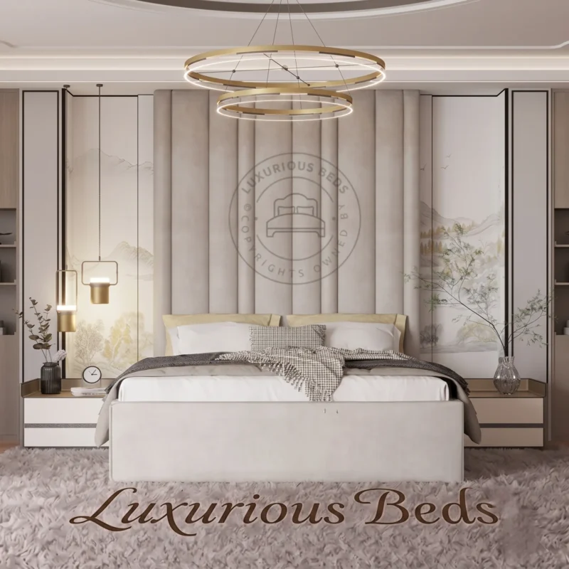 Luxurious Beds Luxury 95 inches High floor to ceiling Headboard Bed Frame in silver plush velvet