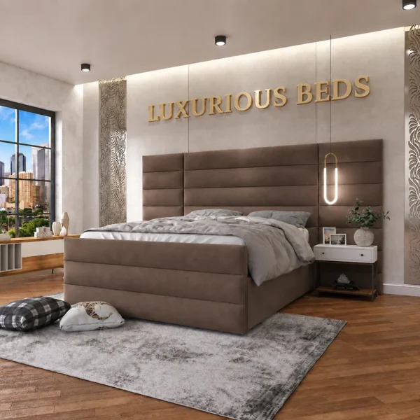 Alina Extra Wide Extended Headboard Bed Frame in Chocolate plush velvet