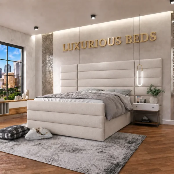 Alina Extra Wide Extended Headboard Bed Frame in Silver plush velvet
