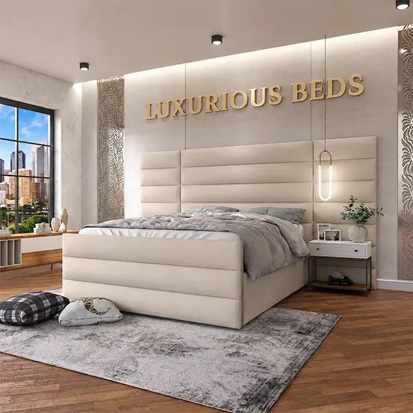 Alina Extra Wide Extended Headboard Bed Frame in cream plush velvet
