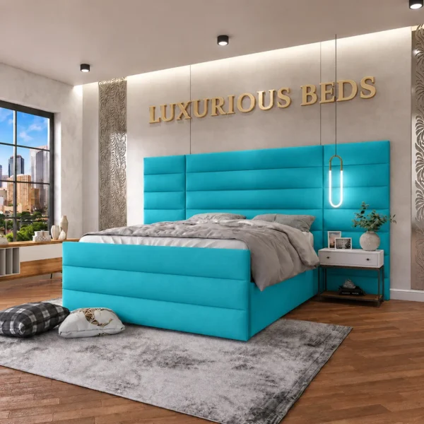 Alina Extra Wide Extended Headboard Bed Frame in teal plush velvet