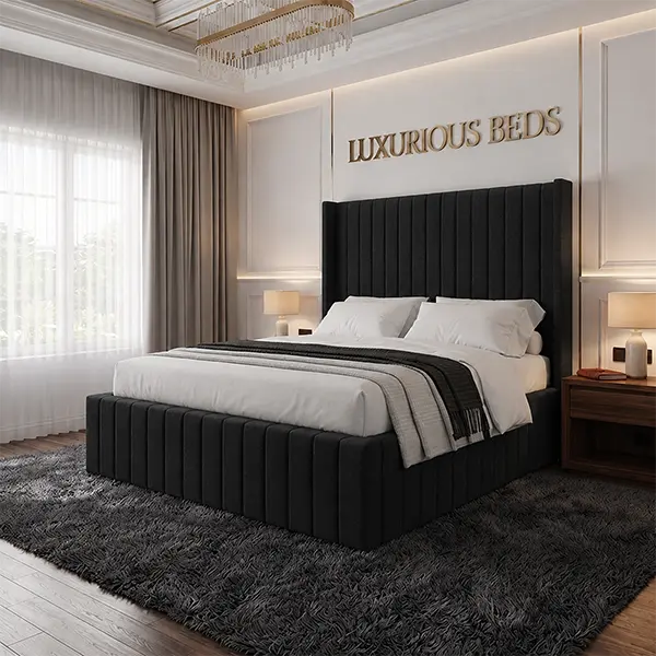 Black Plush velvet Bed