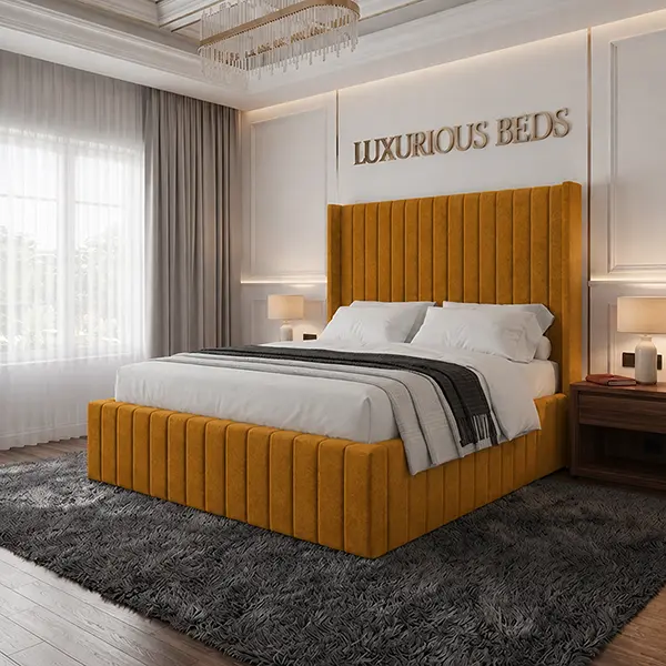 Gold plush velvet bed frame