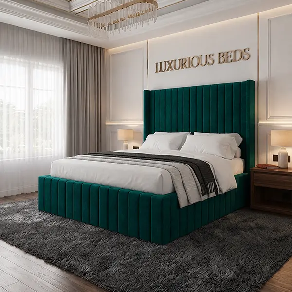 Green plush velvet bed frame