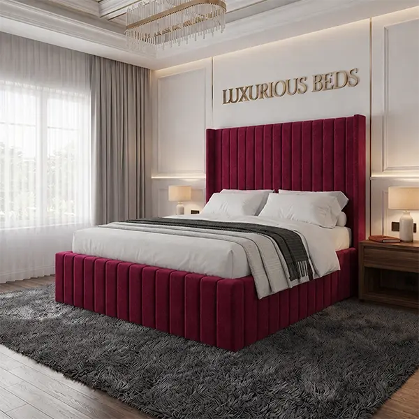 Maroon plush velvet bed frame
