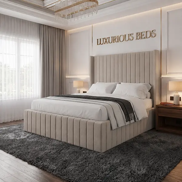 Natural Silver Plush velvet Bed frame