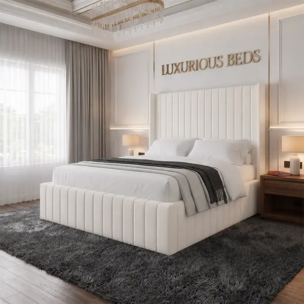 White plush velvet bed frame