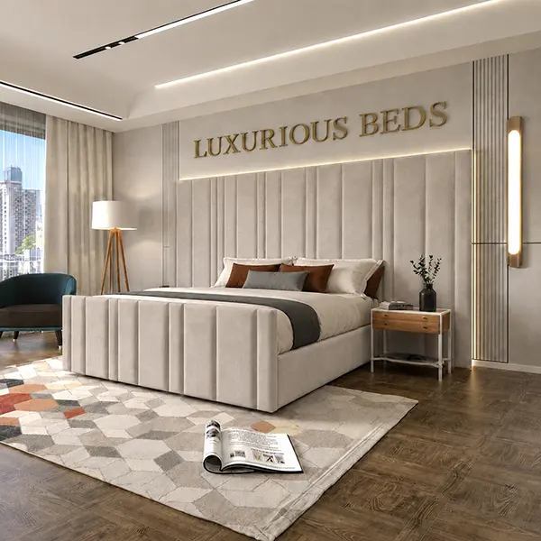 Luxury Arizona Bed Frame With Extra High and wide Headboard in silver plush velvet