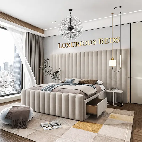 Luxury Divan Bed Base with 4 drawers in Silver Plush Velvet
