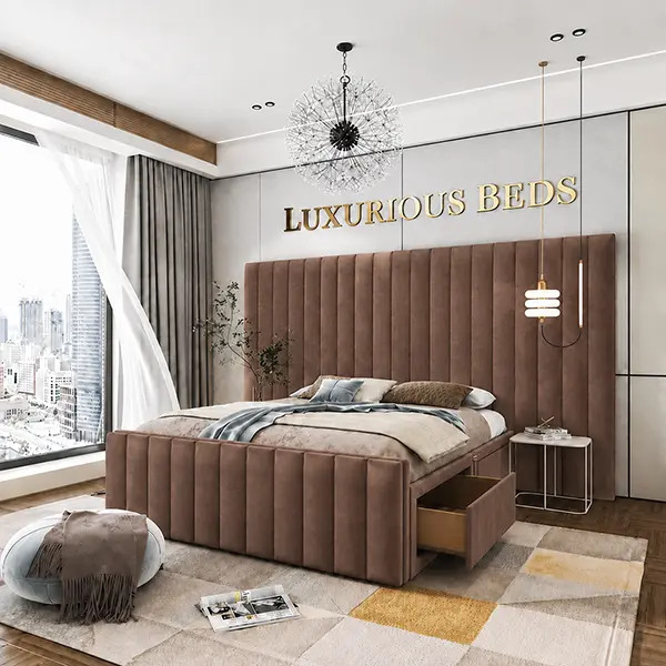 Luxury Divan Bed Base with 4 drawers in chocolate plush Velvet
