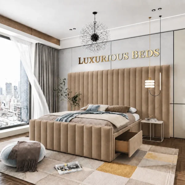 Luxury Divan Bed Base with 4 drawers in mink plush Velvet