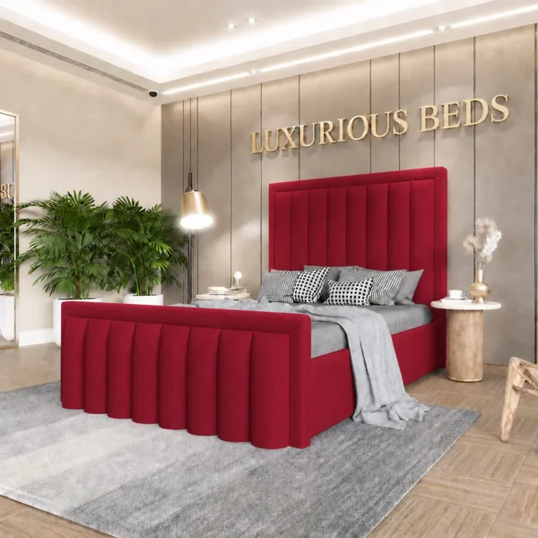 Maroon velvet king size bed frame