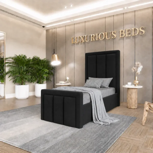 Single bed frame for children and adult in black plush velvet