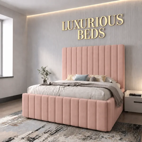 baby pink plush velvet Upholstered bed frame