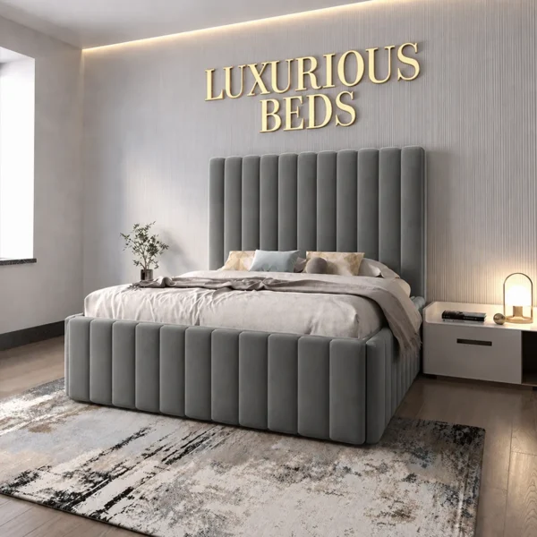 charcoal plush velvet Upholstered bed frame