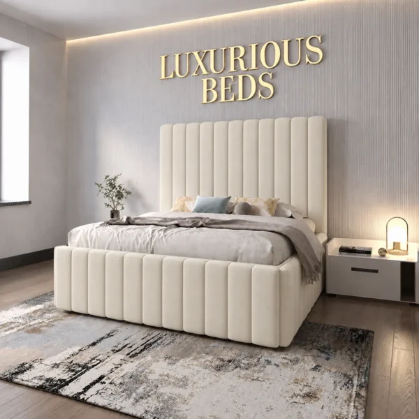cream plush velvet Upholstered bed frame
