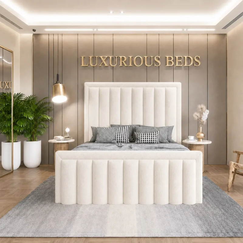 cream plush velvet bed frame king size