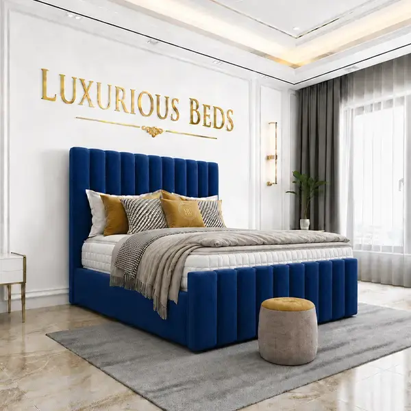 double blue velvet bed frame