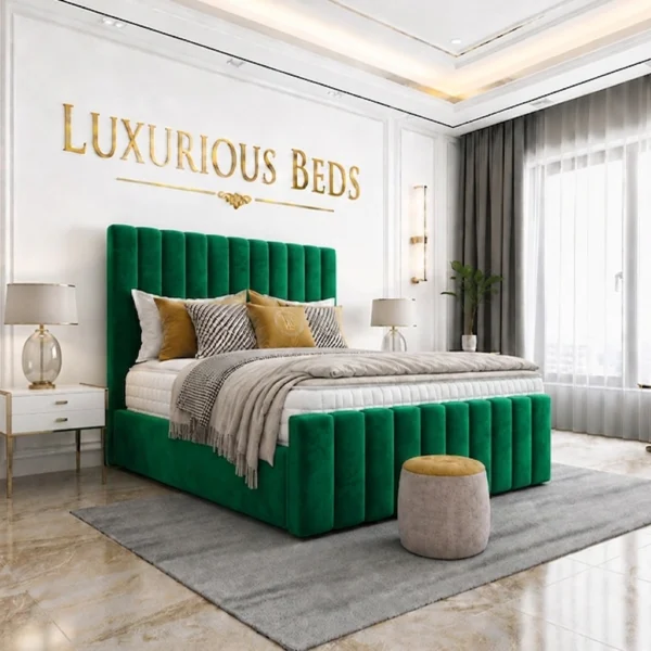 double emerald green plush bed frame