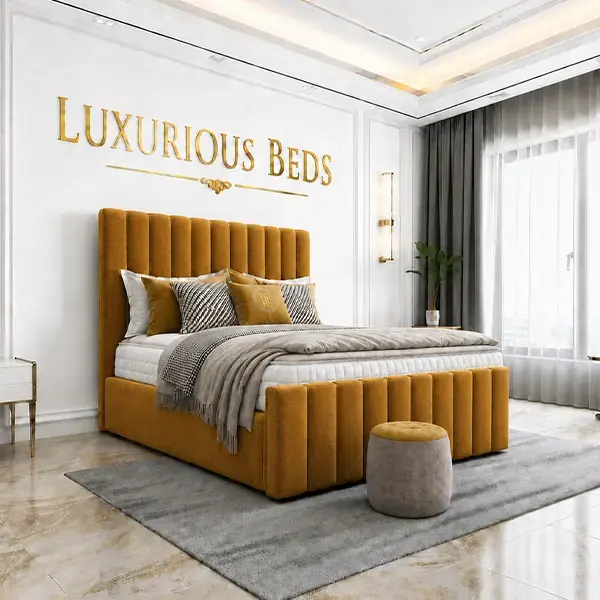 double mustard gold plush bed frame