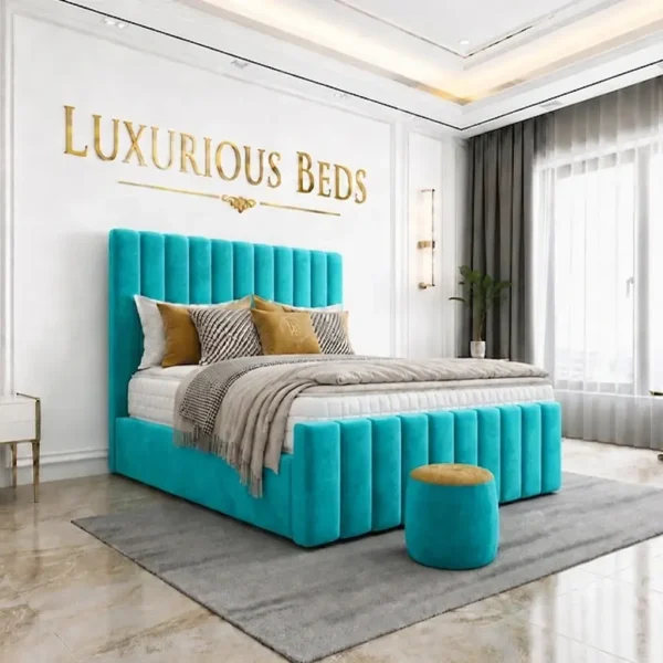 double teal plush bed frame