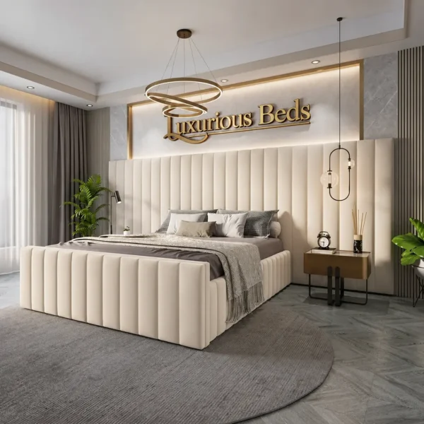 king size luxury citta bed frame in cream plush velvet