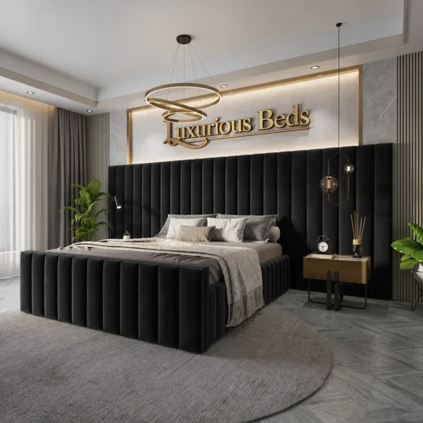 luxury citta bed frame in black plush velvet