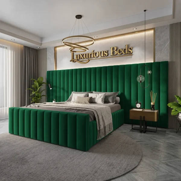 luxury citta bed frame in emerald green plush velvet