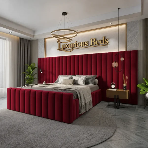 luxury citta bed frame in maroon plush velvet