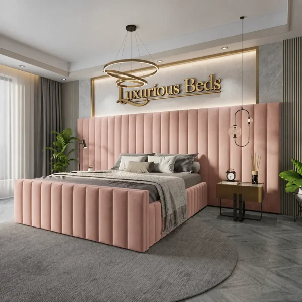 luxury citta bed frame in pink plush velvet