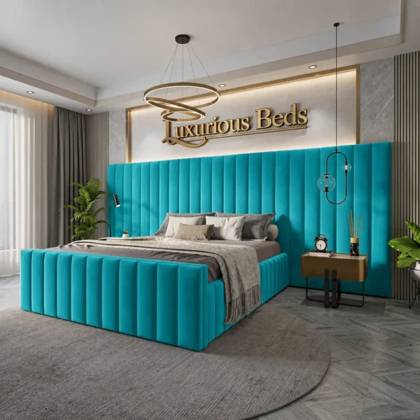 luxury citta bed frame in teal plush velvet