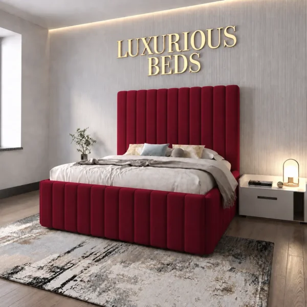maroon plush velvet Upholstered bed frame