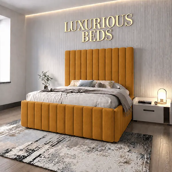 mustard gold plush velvet Upholstered bed frame