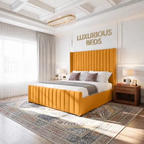 mustard gold plush velvet bed frame double king size super queen