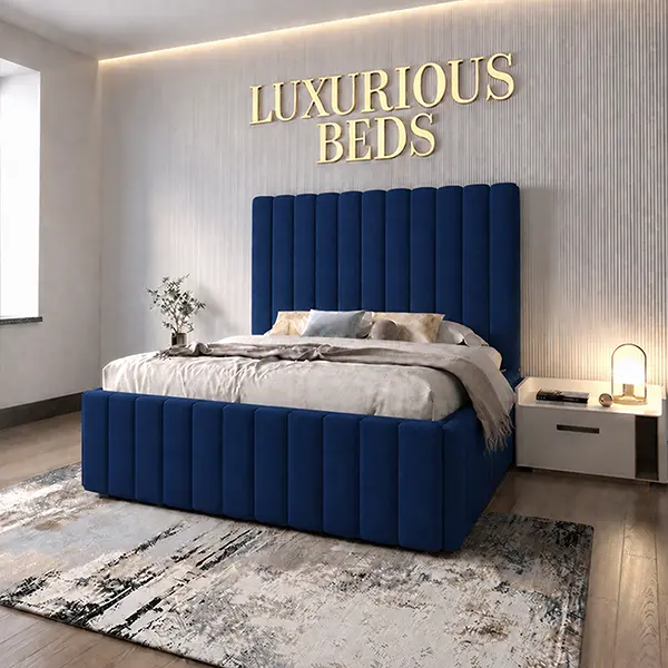 navy blue plush velvet Upholstered bed frame