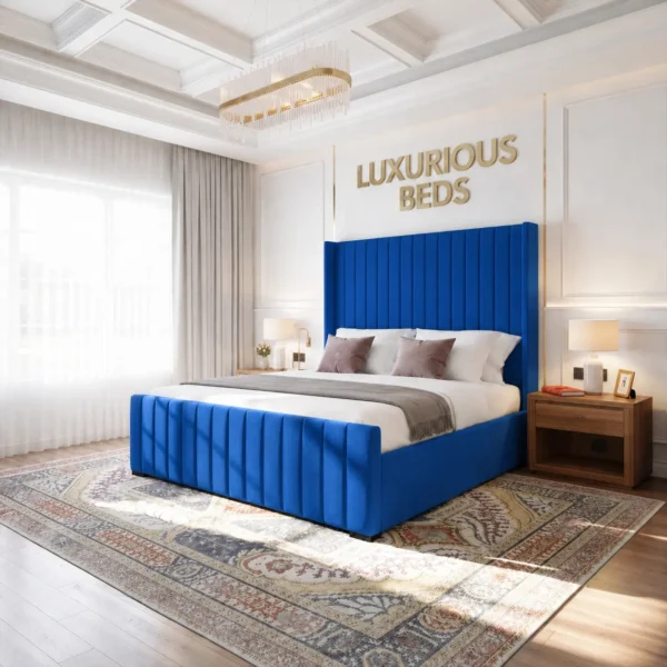navy blue plush velvet bed frame double king size super queen
