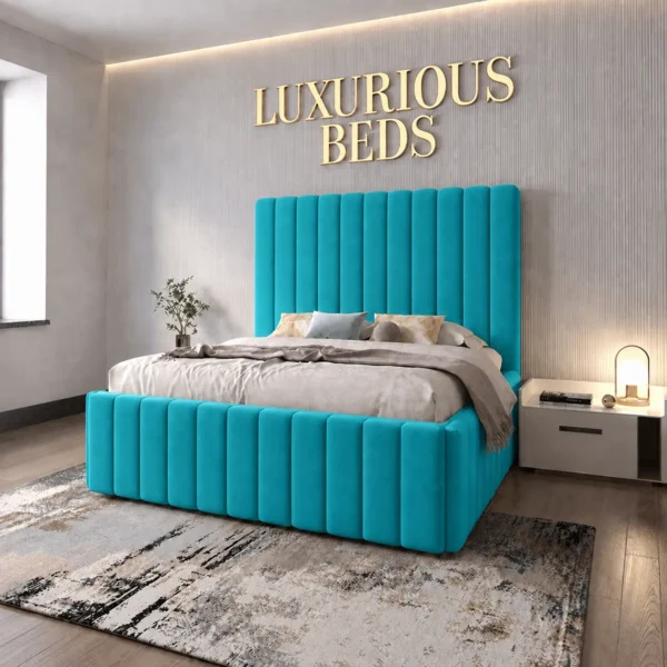 teal plush velvet Upholstered bed frame