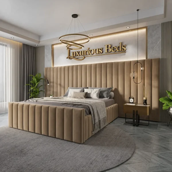 super king luxury citta bed frame in mink plush velvet